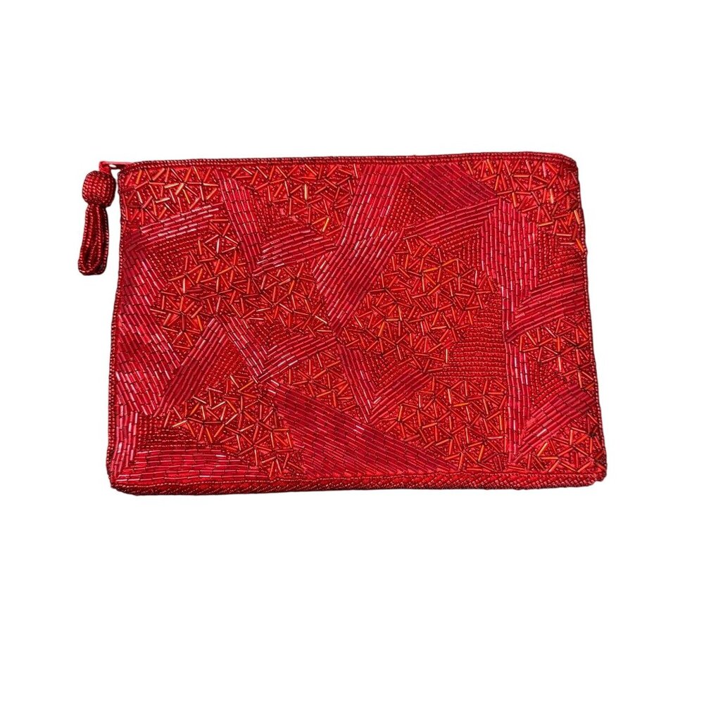 Vintage Carolyne Barton Night Red Glass Beaded Evening Clutch Hollywood Glamour
